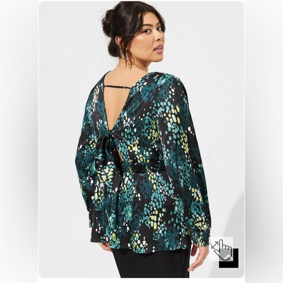 Torrid Satin Surplice Tie Cut Out Back Long Sleeve Blouse sz 3X - Picture 7 of 10